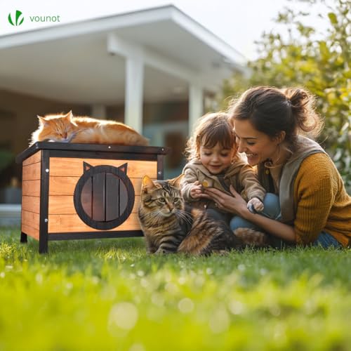 Thumbnail 6 de VOUNOT Casetta per Gatti in Legno con Porta Design Orecchie di Gatto – 57 x 45 x 43 cm