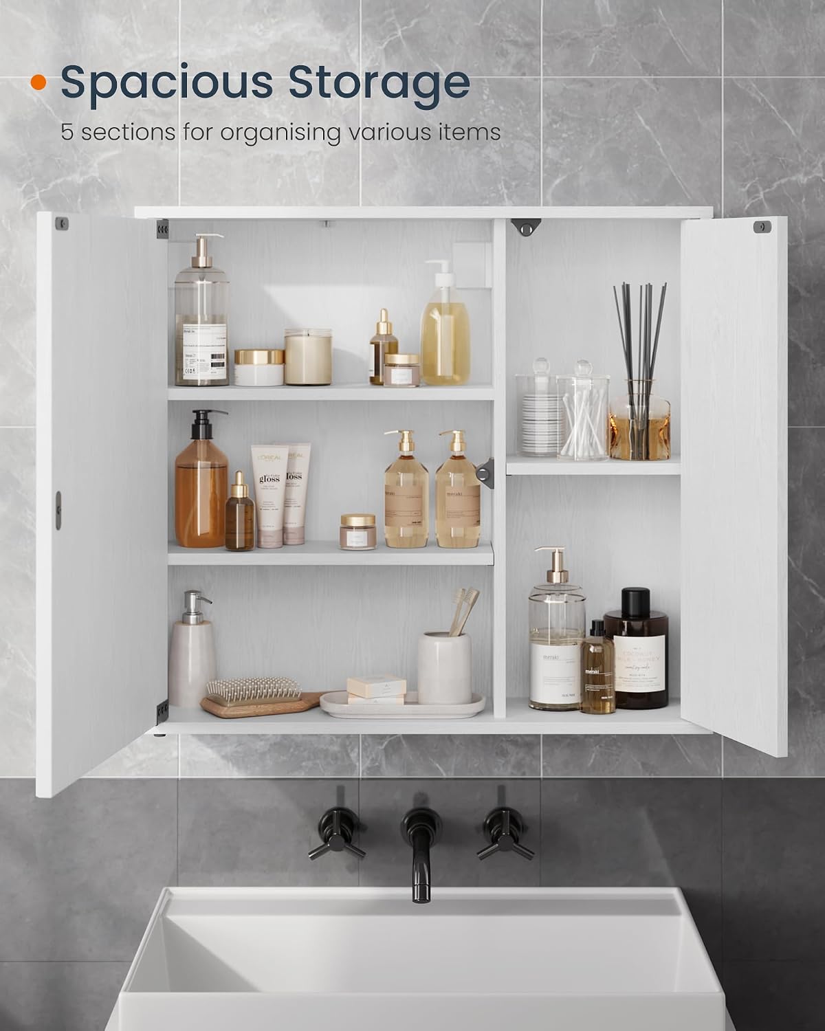 Detalle de SONGMICS HOME KADIN Collection BBC114WE01 Bathroom Mirror Cabinet