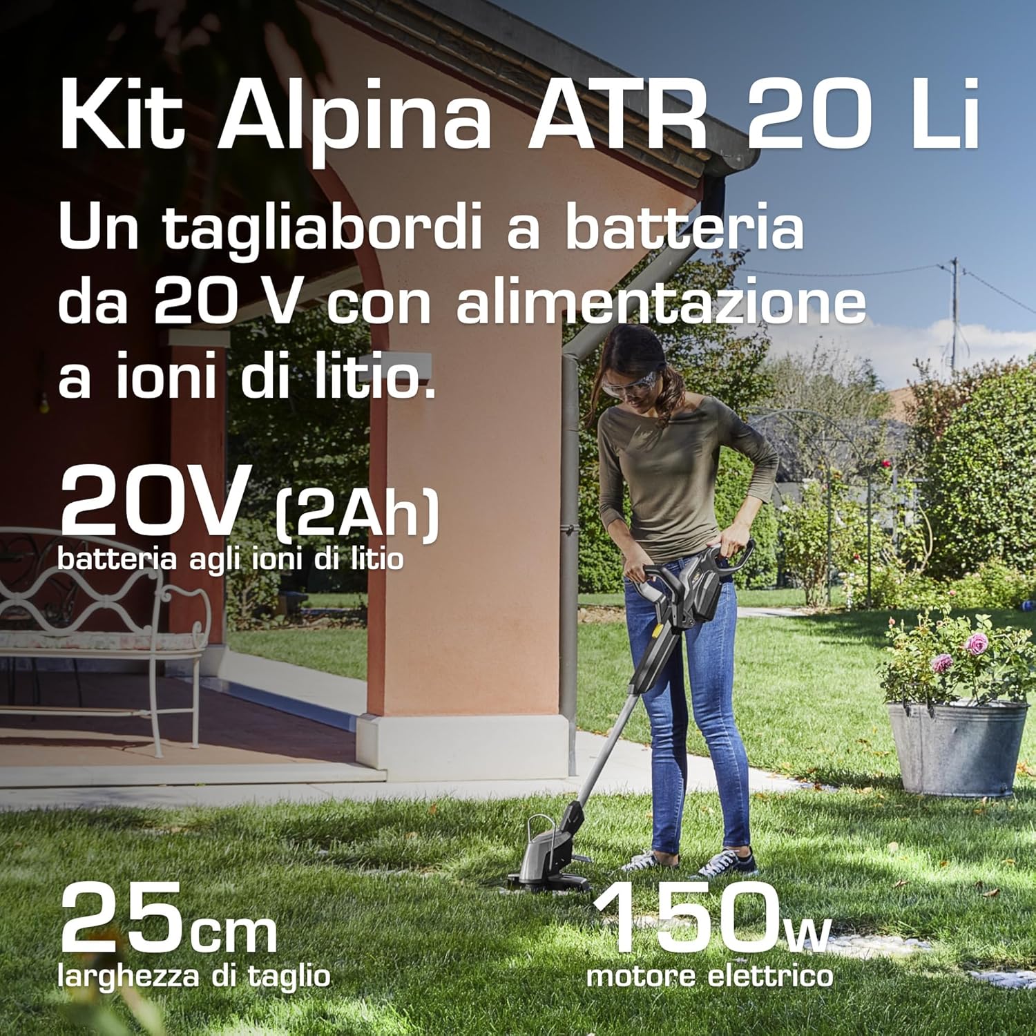 Detalle de Alpina ATR 20 Li Kit Tagliabordi a Batteria 20V (2Ah) con Asta Telescopica e Testina Filo Singolo
