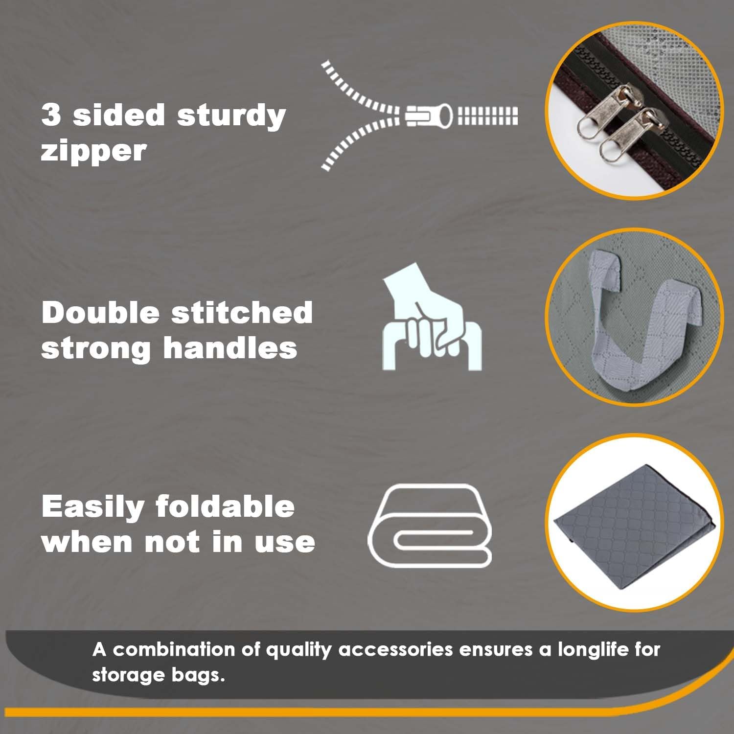 Thumbnail 5 de KURNI Storage Bags Clothes Organizer – Foldable 6 Pack, 90L each, 3-Sided Zipper, Grey