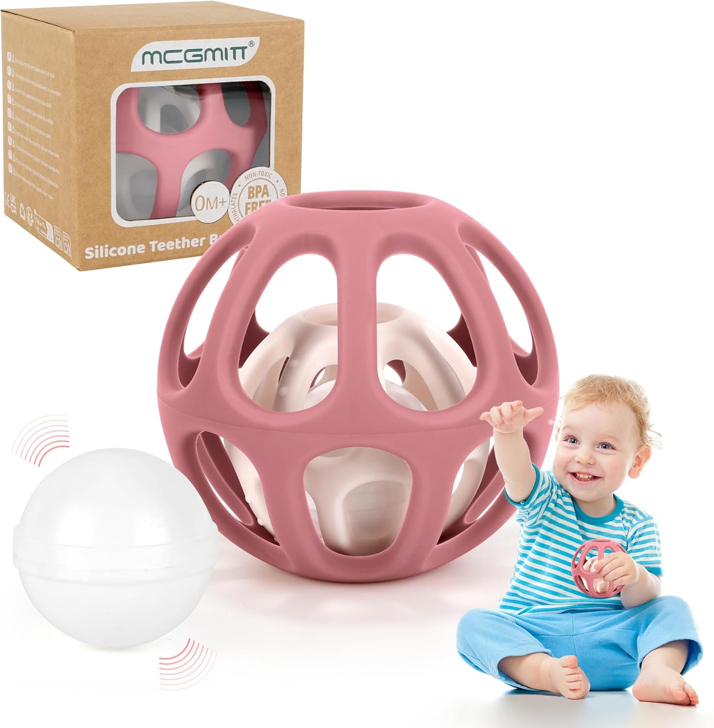 Detalle de MCGMITT Baby Teething Toy: Grabbing Ball Montessori Silicone Teether for 3–36 Months