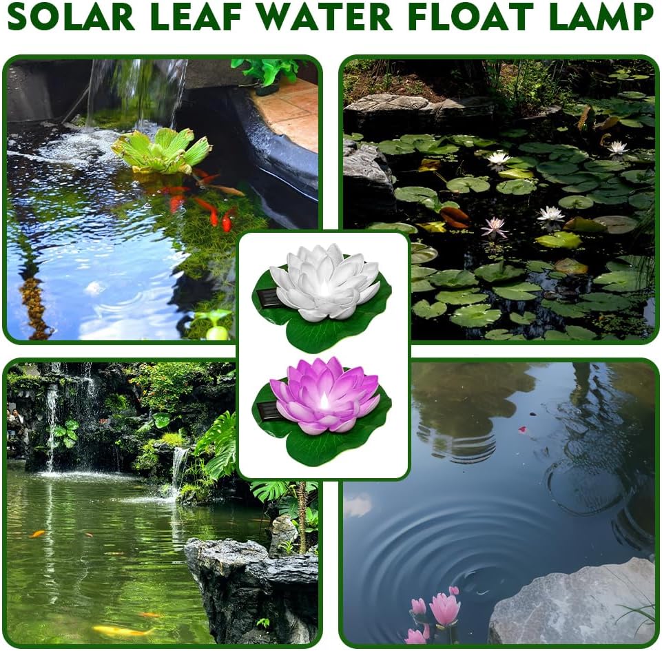Thumbnail 5 de HuaMuDM Schwimmende Blumen – 2 Stück Solar Lotuslichter für Teich & Garten