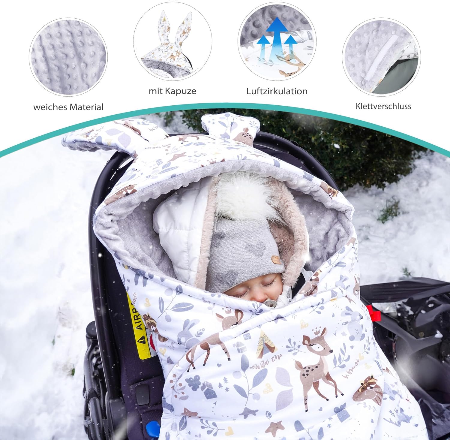 Thumbnail 3 de Totsy Baby Coperta sacco per passeggino e portabebés invernale, con apertura e compatibilità con imbrago a 3 e 5 punti