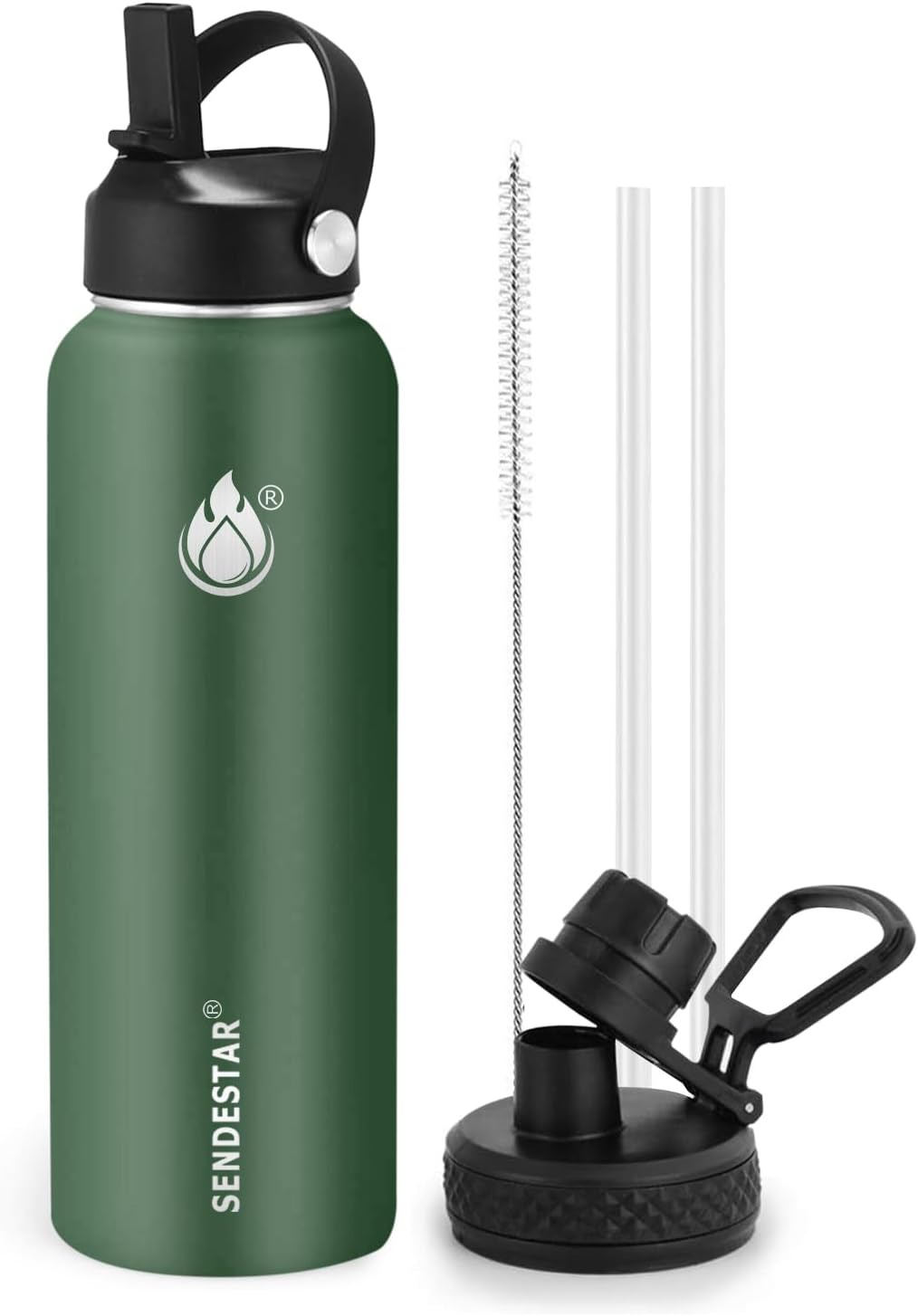 Thumbnail 6 de SENDESTAR 24 oz Insulated Water Bottle (Wide Mouth, Straw Lid + Spout Lid) — Black