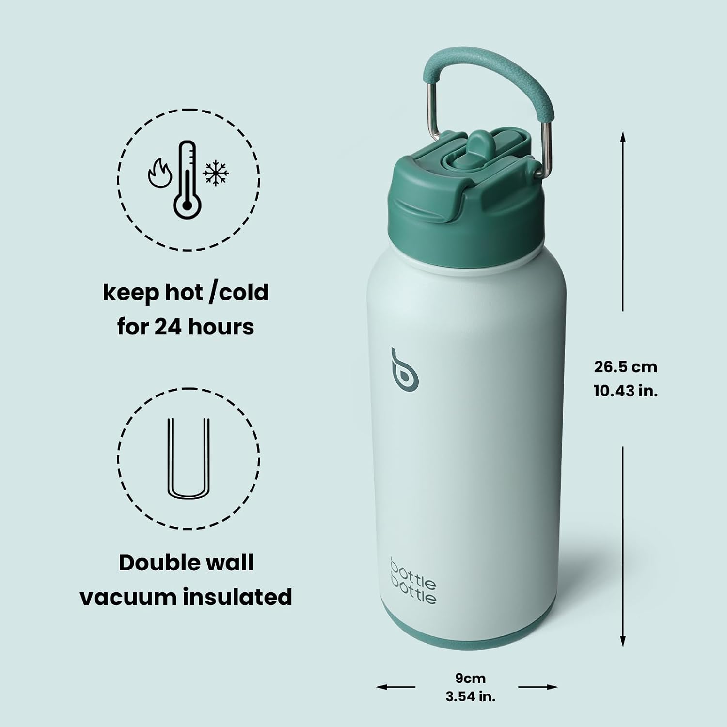 Detalle 1 de BOTTLE BOTTLE Borraccia termica 850 ml con cannuccia e supporto pillole 🚰