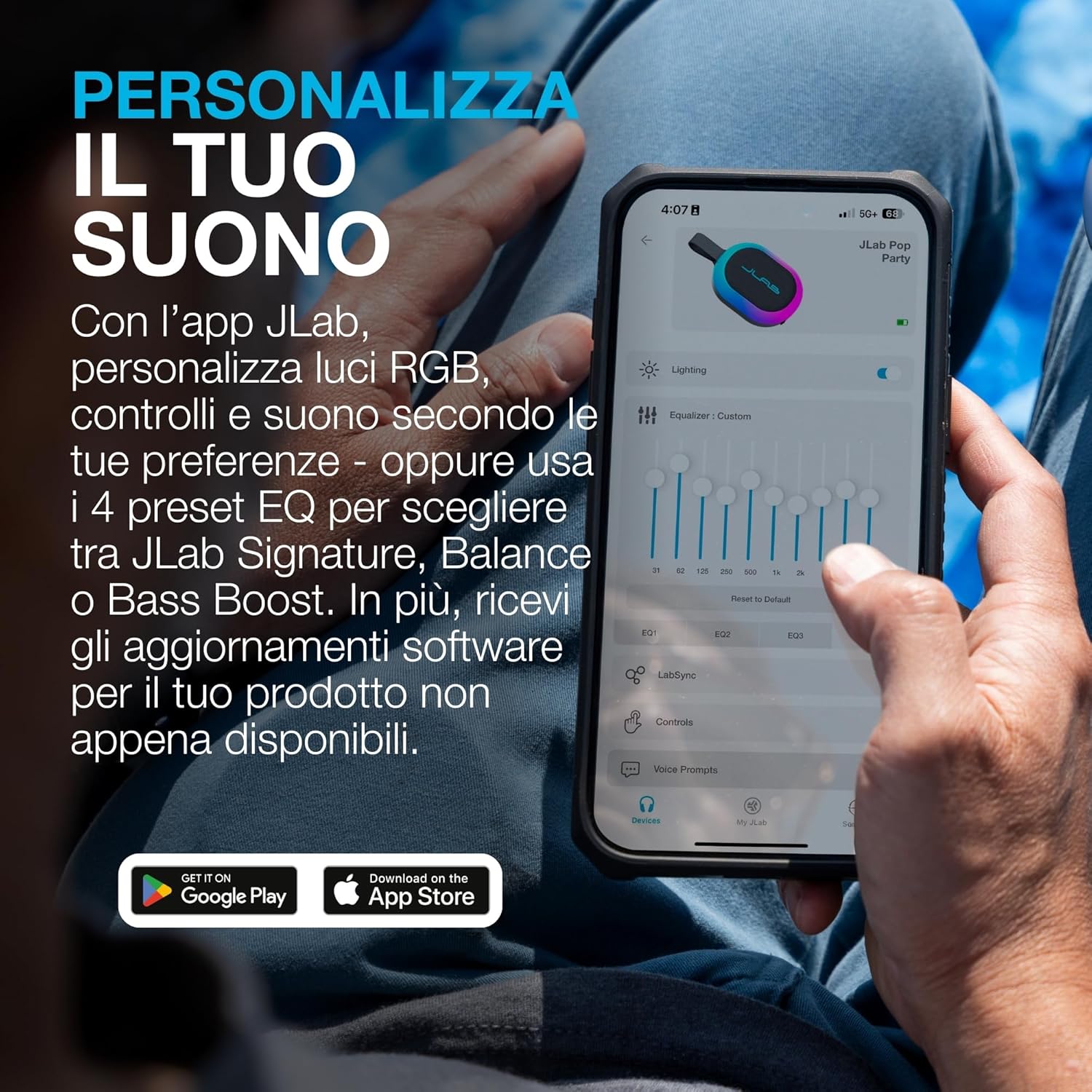 Thumbnail 3 de JLab Pop Party cassa Bluetooth ultra-portatile da 5W con luci RGB e autonomia fino a oltre 8 ore (IP55, blu navy)