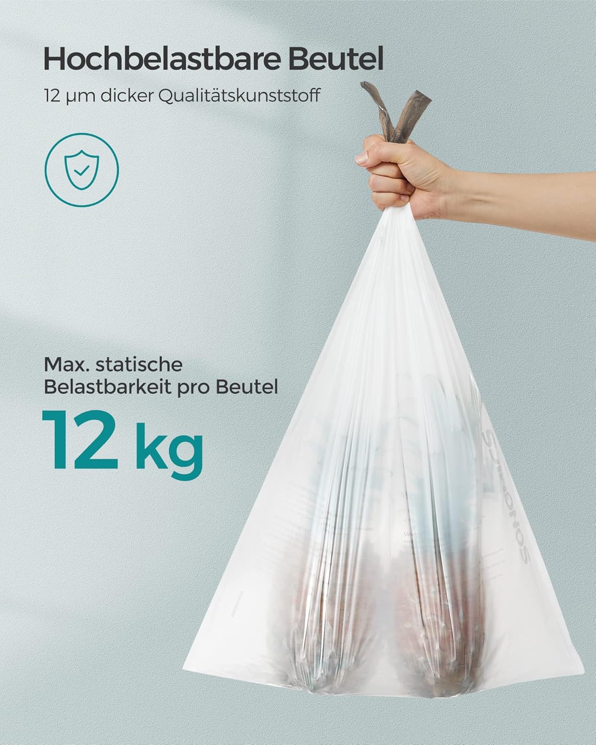 Thumbnail 2 de SONGMICS Müllbeutel mit Zugband für 15–20 Liter, hochbelastbar (120 Stück, weiß)