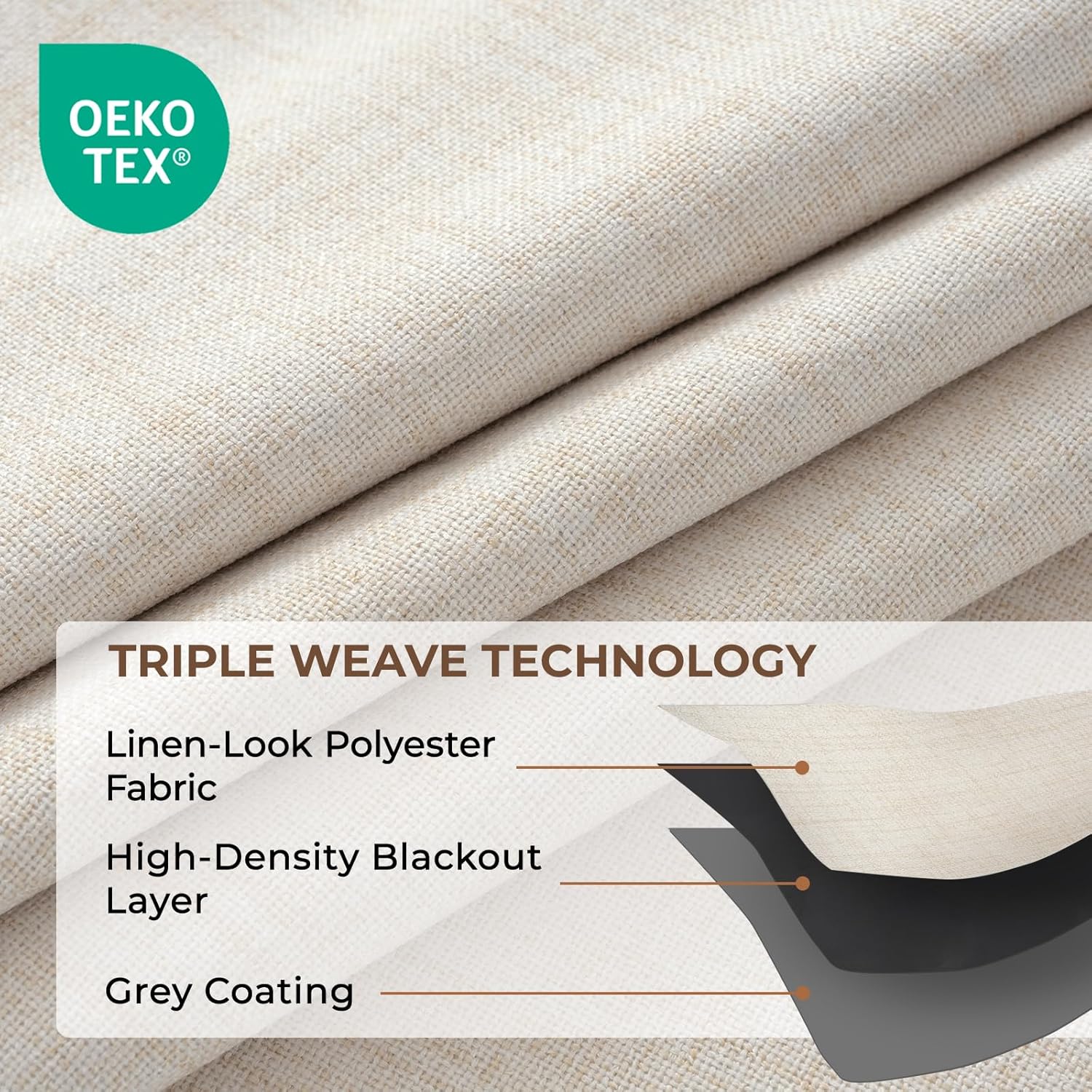 Detalle de INOVADAY 100% Blackout Curtains 72 Inch Drop, Cream – 2 Panels, 46" W x 72" L