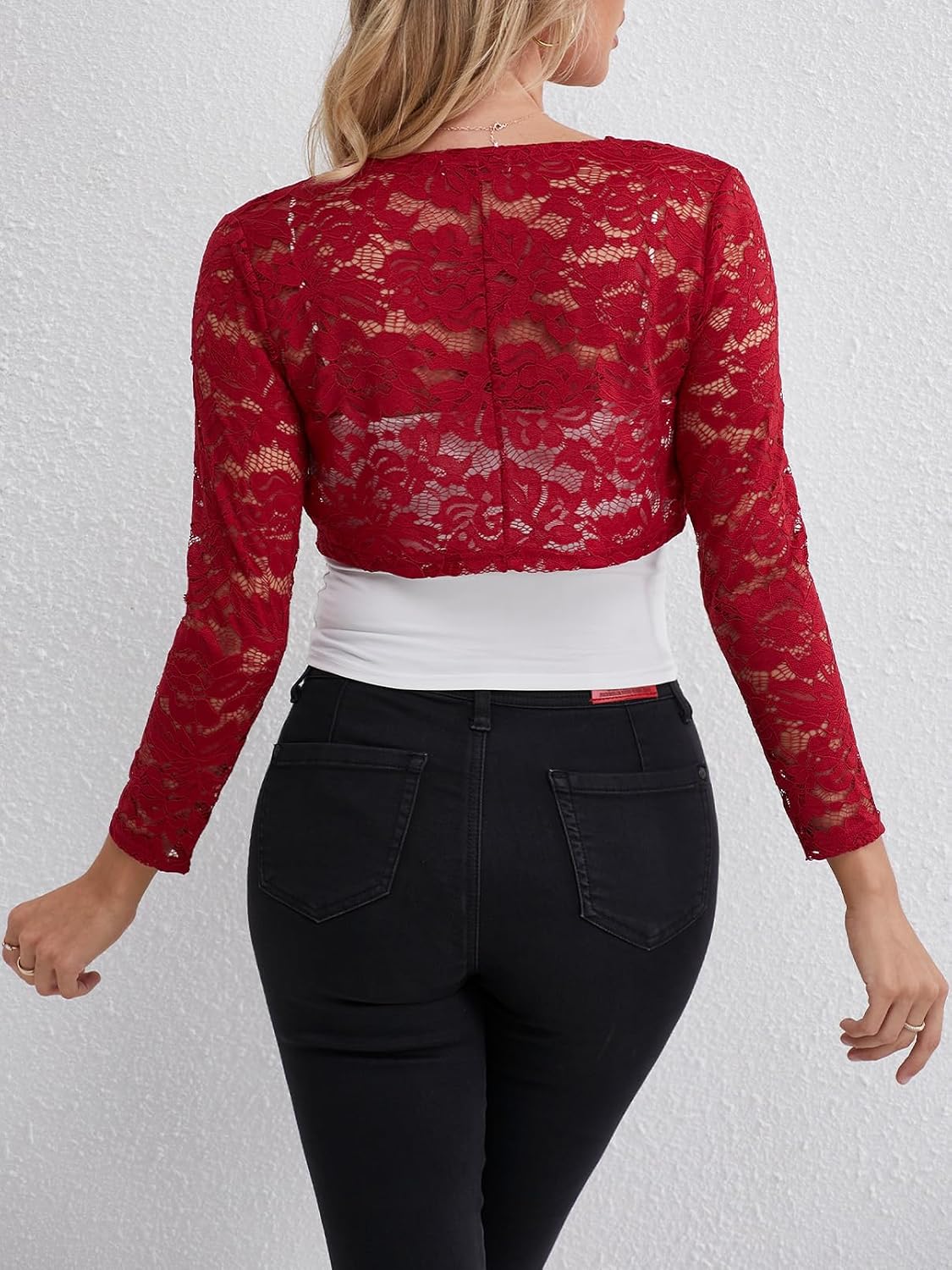 Detalle de Fuinloth damesbolero met kant voor bruiloft en ceremonie, luchtig en comfortabel