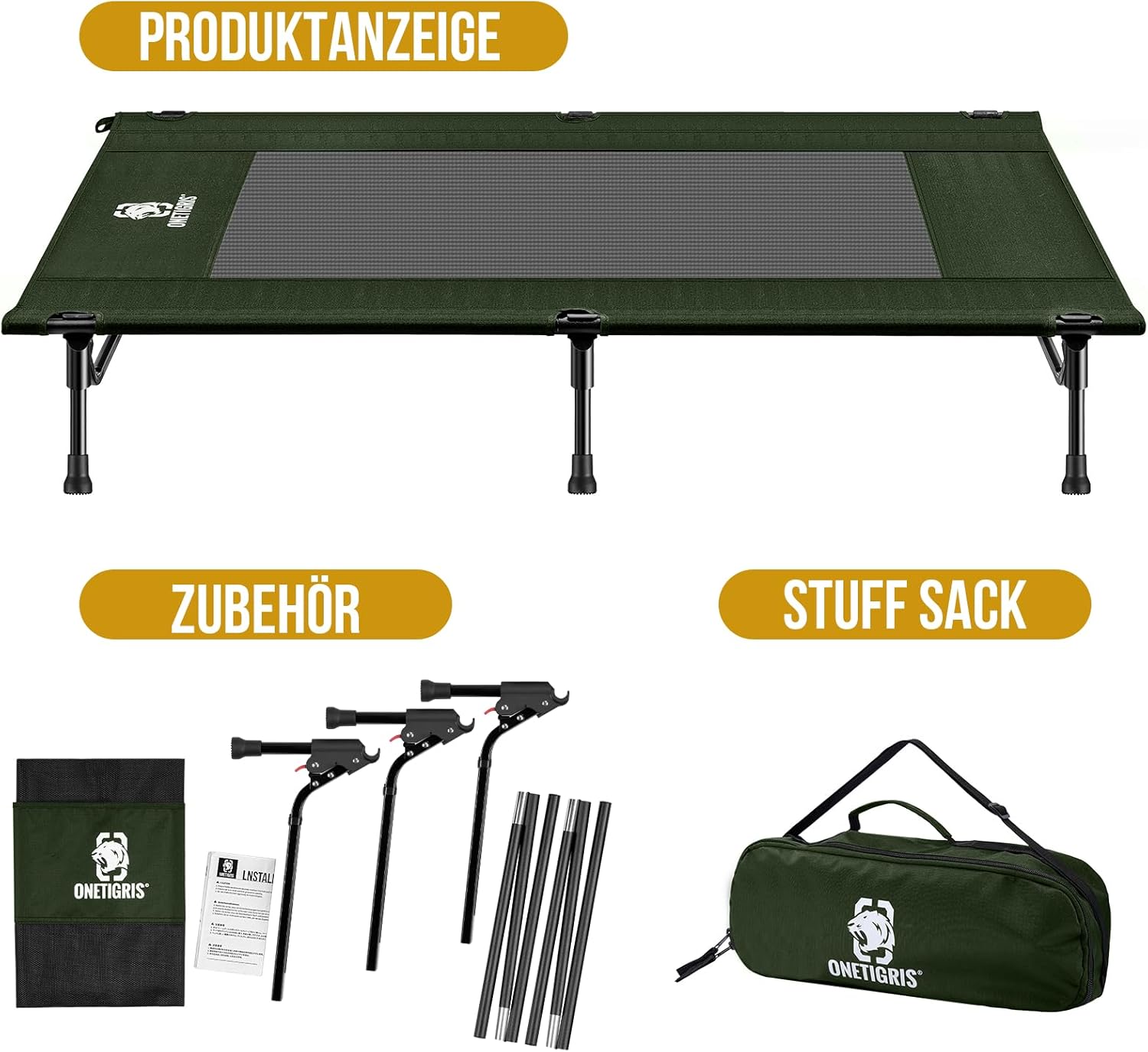 Thumbnail 4 de OneTigris Hundeliege Outdoor (130×70 cm) erhöht, 21 cm Höhe – faltbar & atmungsaktiv