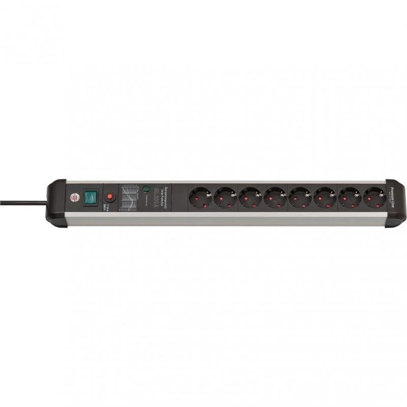 Brennenstuhl Premium-Protect-Line: Regleta 8 Tomas, 3 m, Plateado/Negro