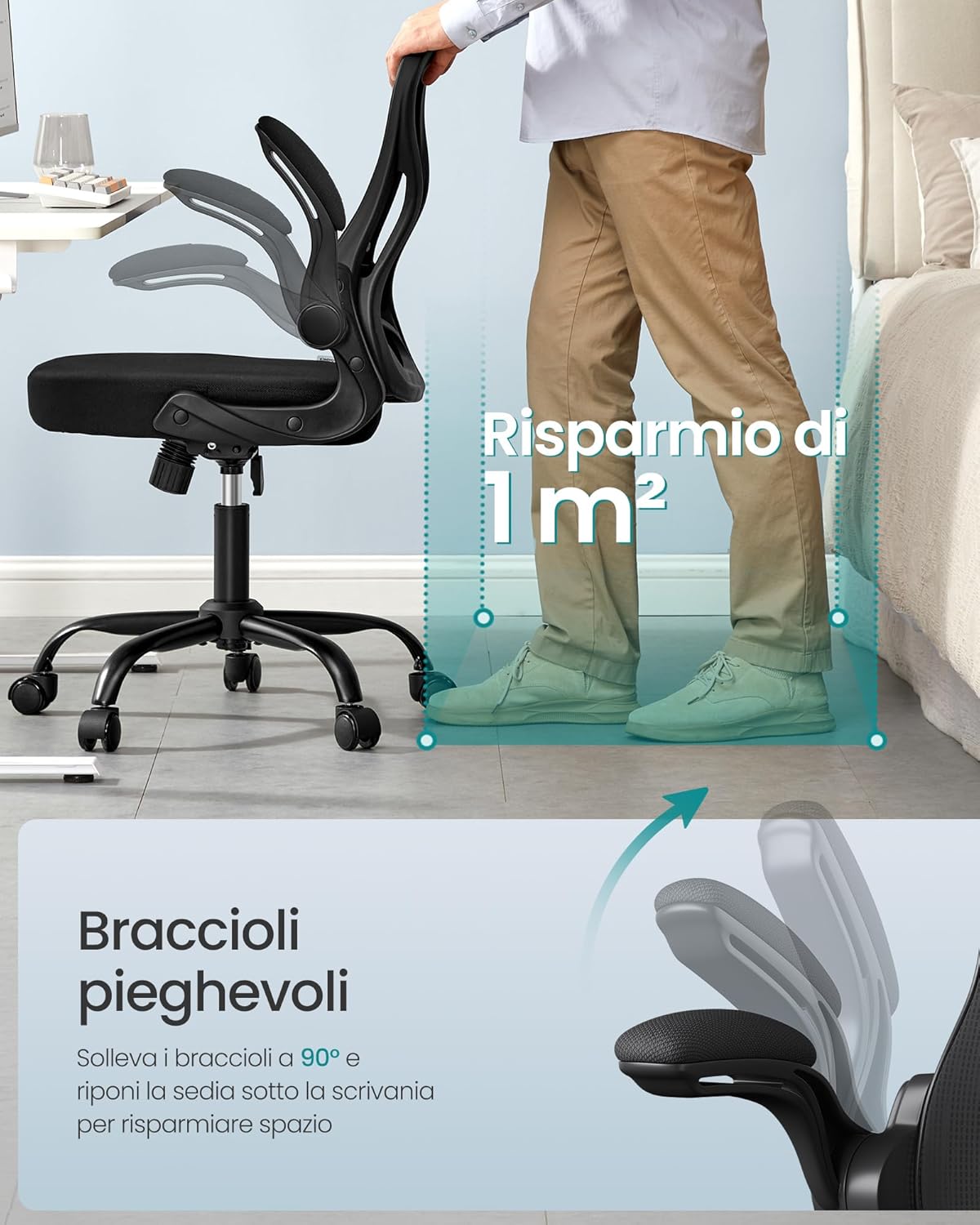 Thumbnail 6 de SONGMICS OBN042BH02 sedia ufficio ergonomica con rete, supporto lombare adattivo e funzione oscillante