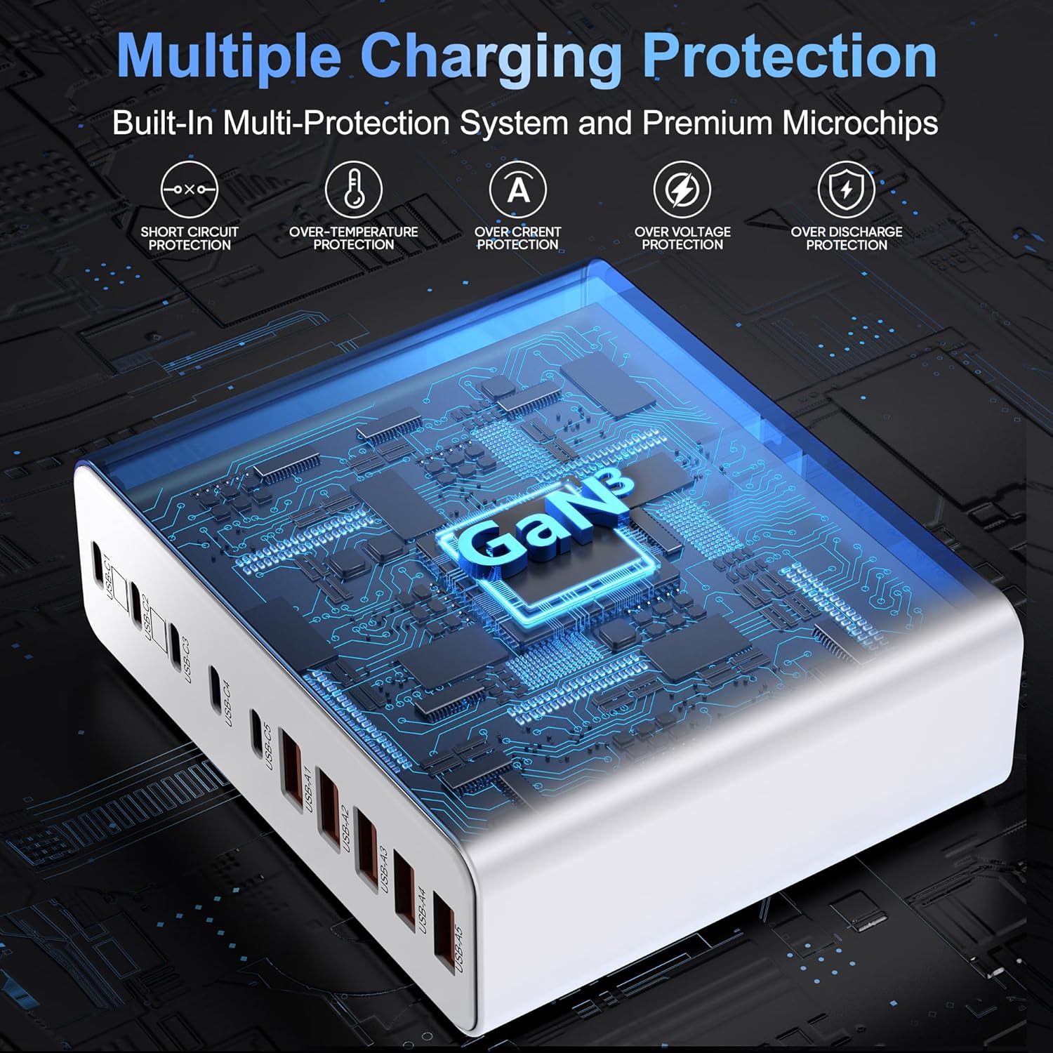 Detalle de 800W USB C Charger Block: 10-Port GaN Fast Charging Station for MacBook, iPhone, iPad, Dell XPS and More