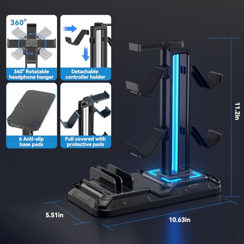 Thumbnail 5 de KDD Headset Stand with Charging Station – Detachable Headset Controller Holder (Black)