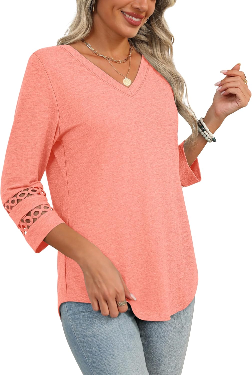 Thumbnail 2 de Aokosor Womens 3/4 Sleeve V-Neck Blouse – Loose Casual Fit