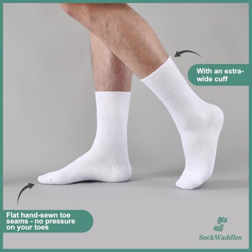 Thumbnail 3 de SockWaddles Diabetic Socks for Men & Women, 6 Pairs – Soft Top Cotton Crew with Seamless Toe (White, 12-15)