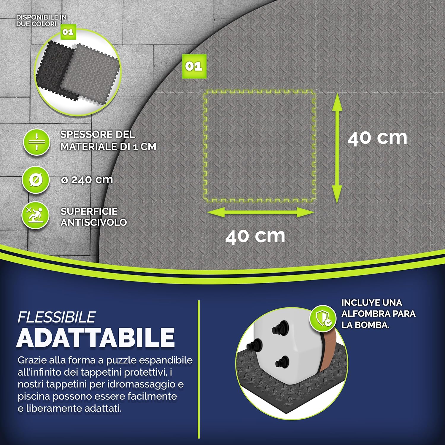 Thumbnail 1 de tillvex Tappetino rotondo per vasca idromassaggio 240 cm | Protezione pavimento, isolamento termico ed equilibrio su superfici variegate