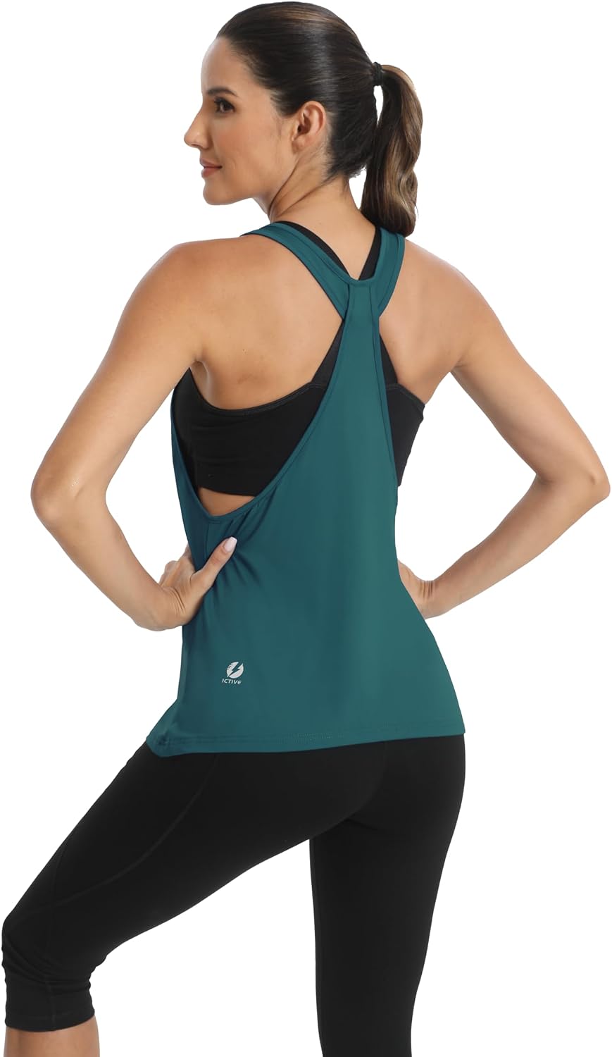 Detalle de ICTIVE Débardeur Sport Femme sans Manches – Haut de fitness dos croisé ouvert