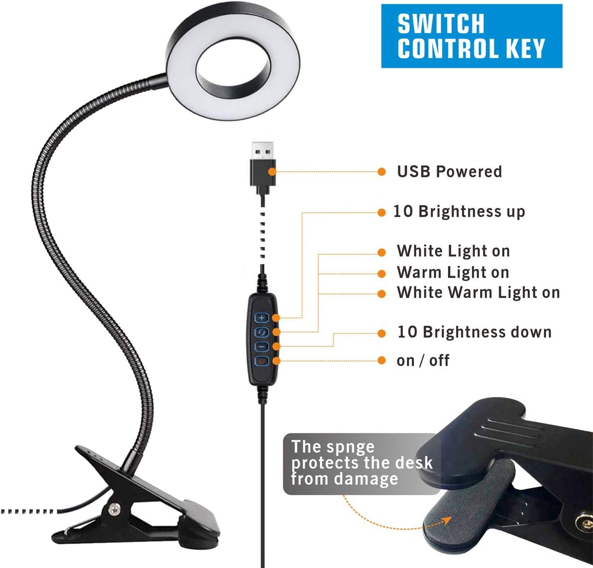 Detalle de KNAMKY USB LED Desk Lamp, 10-level dimmer