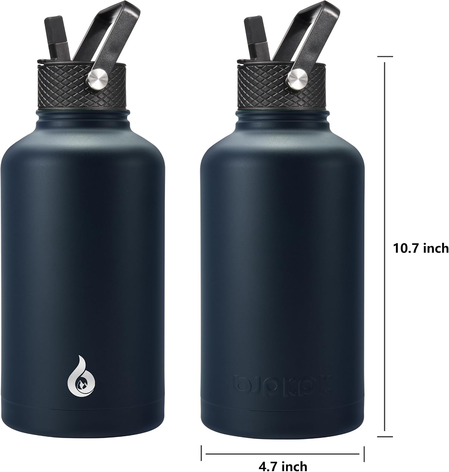 Detalle de BJPKPK 64oz Half Gallon Insulated Water Bottle (Navy Blue) with Straw Lid, 3 Lids & Paracord Handle