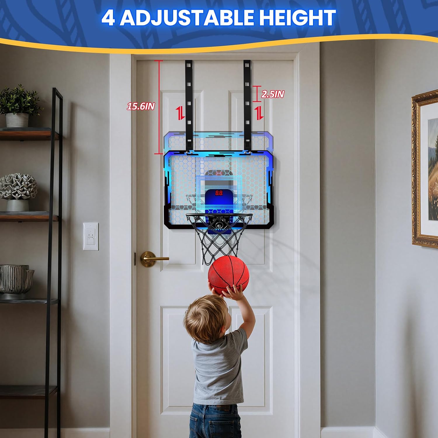 Detalle de QDRAGON Mini Basketball Hoop with Scoreboard, 7 LED Lights and Breakaway Rim
