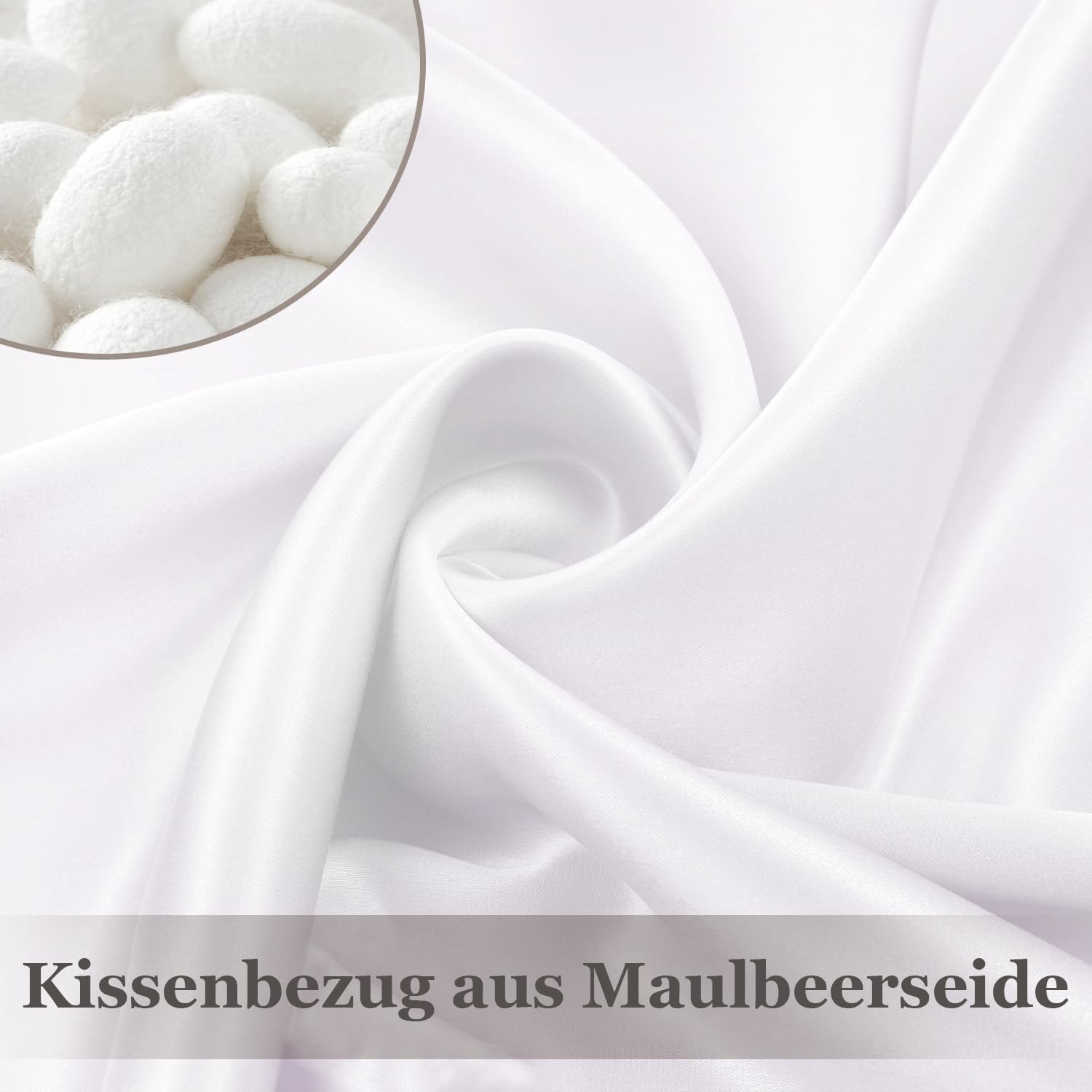 Detalle de Adubor 100% Seidenkissenbezug 40x80 cm (23 Momme, Grade 8A) mit verstecktem YKK-Reißverschluss – reines Weiß, 1 Stück