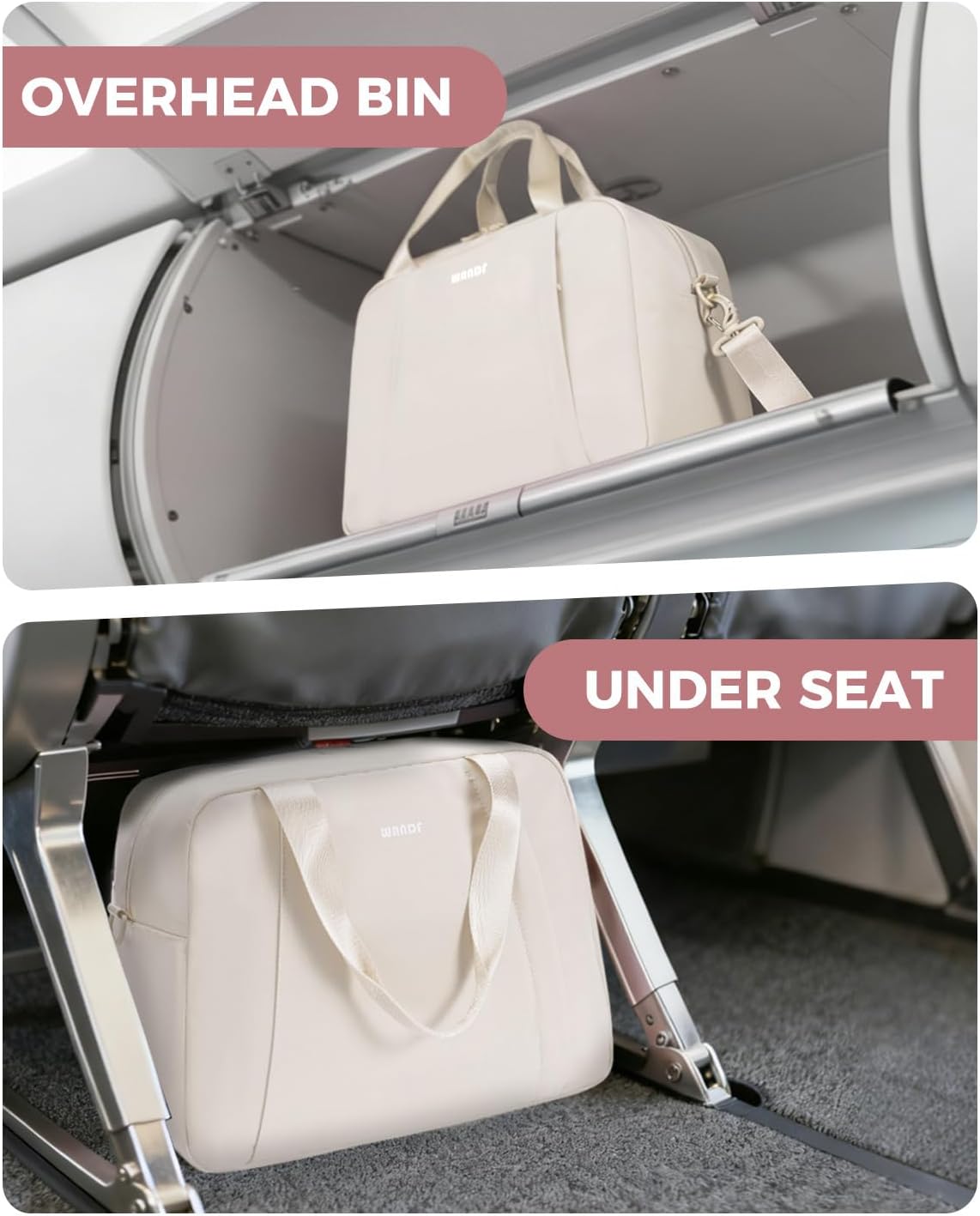Detalle de WANDF Ryanair Cabin Bags 40x30x20 Underseat Foldable Travel Duffel (Beige, 24L)