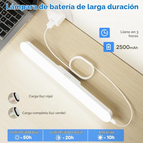 Thumbnail 1 de Ockwred Luz LED recargable de 32 cm con sensor de memoria, imán y ajuste de luz (3000 mAh)