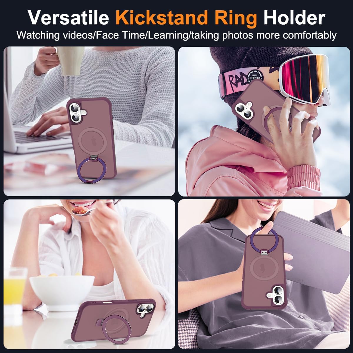 Thumbnail 4 de SKYLMW Compatible iPhone 16 Plus Case with Invisible Magnetic O-Ring Stand (Wine Red)