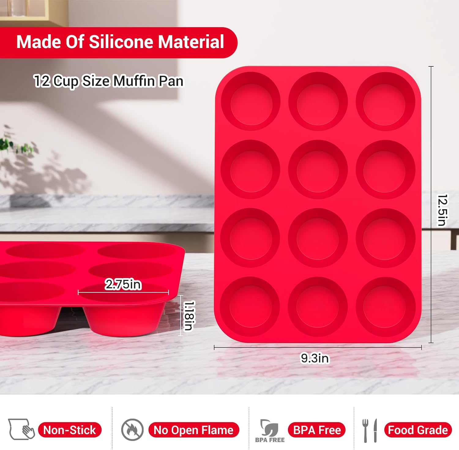Thumbnail 2 de Redfly 2 Pack Silicone Muffin Pan 12 🧁