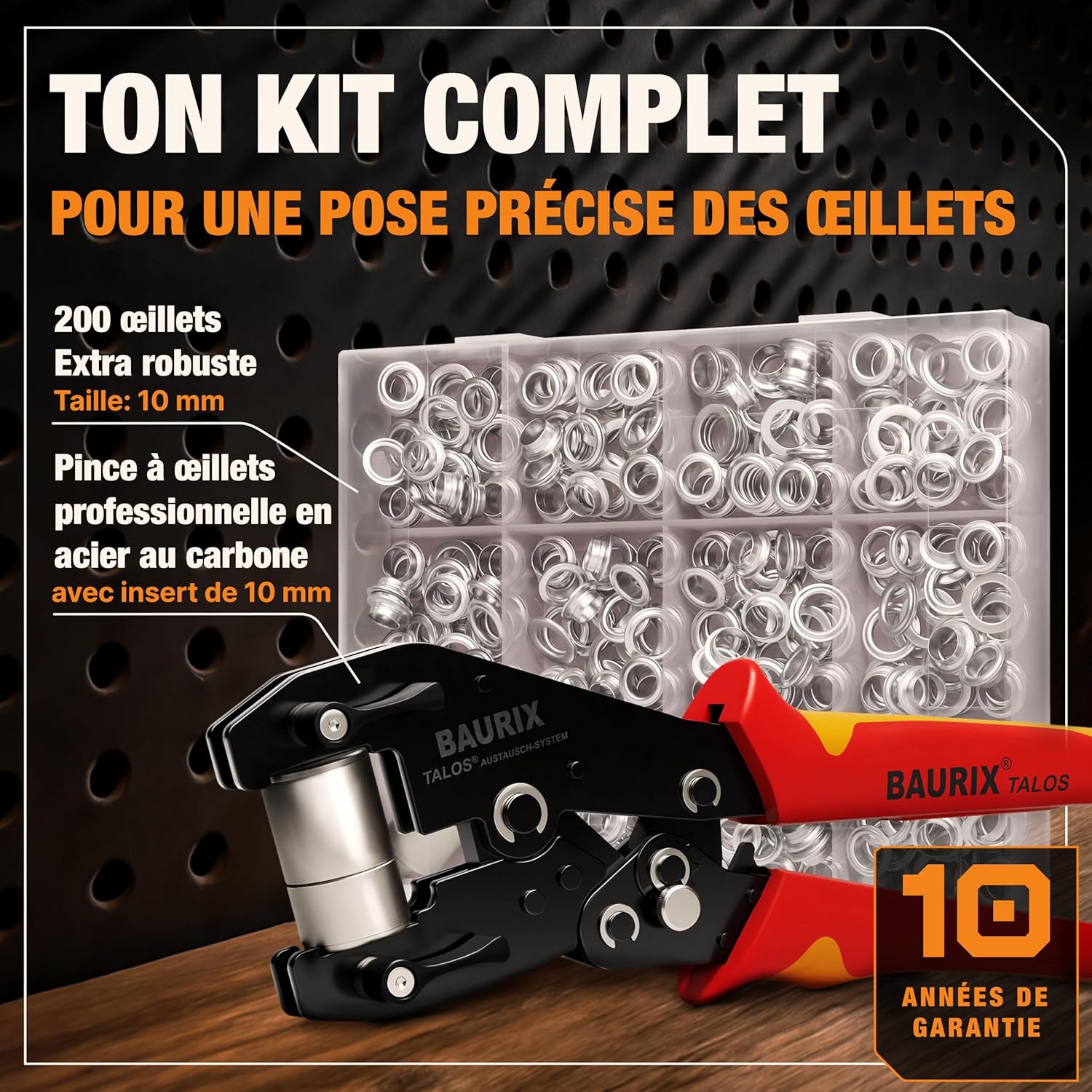 Thumbnail 2 de BAURIX Pince à Oeillets avec 200 œillets Ø10 mm – Perforation et pose en une étape