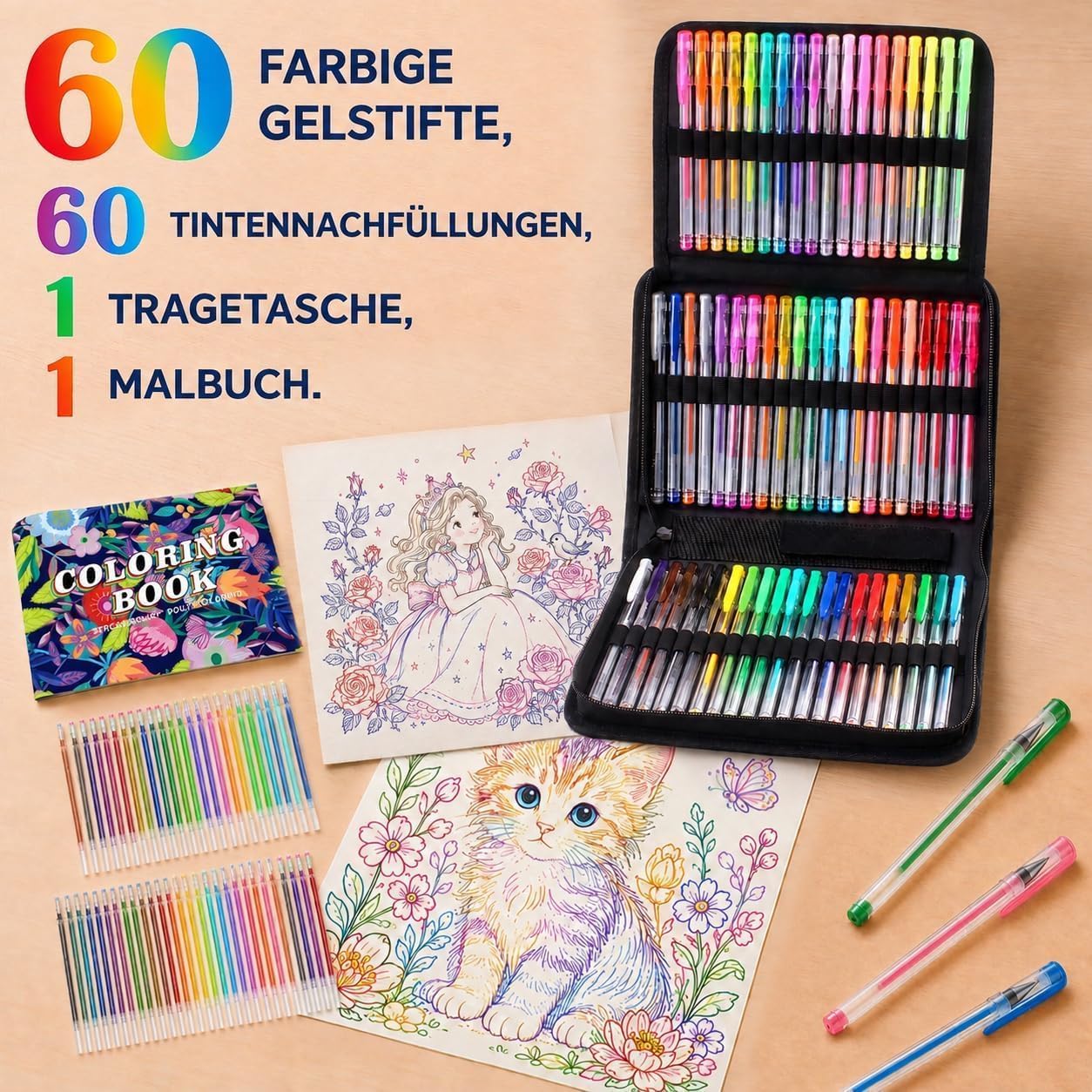Detalle de Melifluo Confezione da 120 Penne Colorate – gelpennor med glitter och refiller