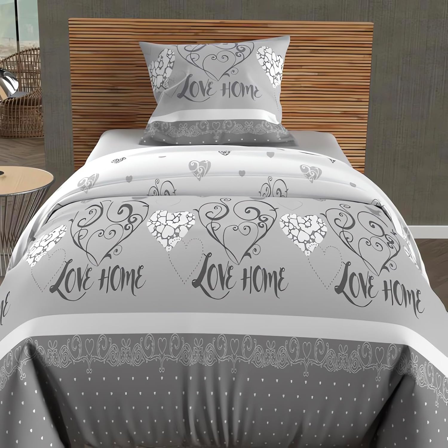 Detalle 2 de Valentine Housse de Couette + 1 taie, Gris, 140x200 cm — Soleil d'ocre