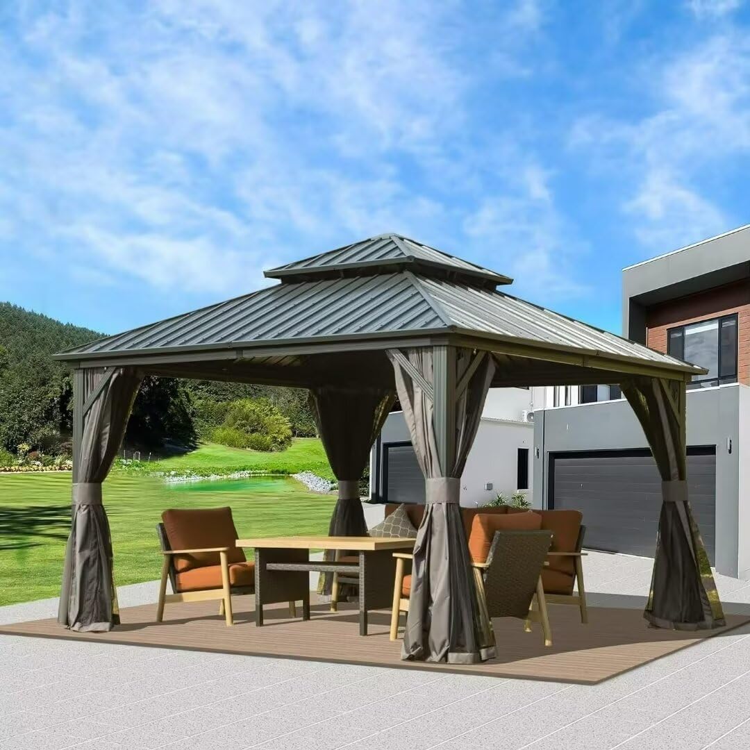 Thumbnail 6 de domi outdoor living 12' x 12' Metal Hardtop Gazebo with Double Roof and Curtains