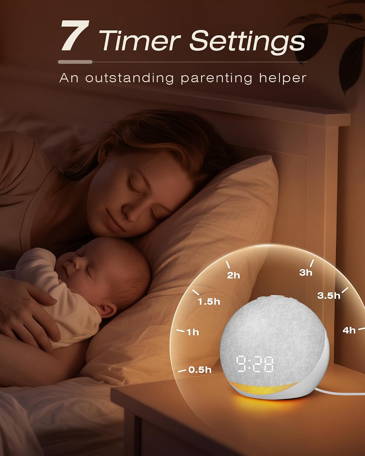 Detalle de Venchin Bruit Blanc digitale wekker met 25 geluiden, Bluetooth en nachtlamp