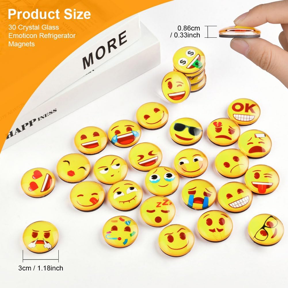 Detalle de AUAUY M1-3860081 emoji-koelkastmagneten, 30 glazen smileys