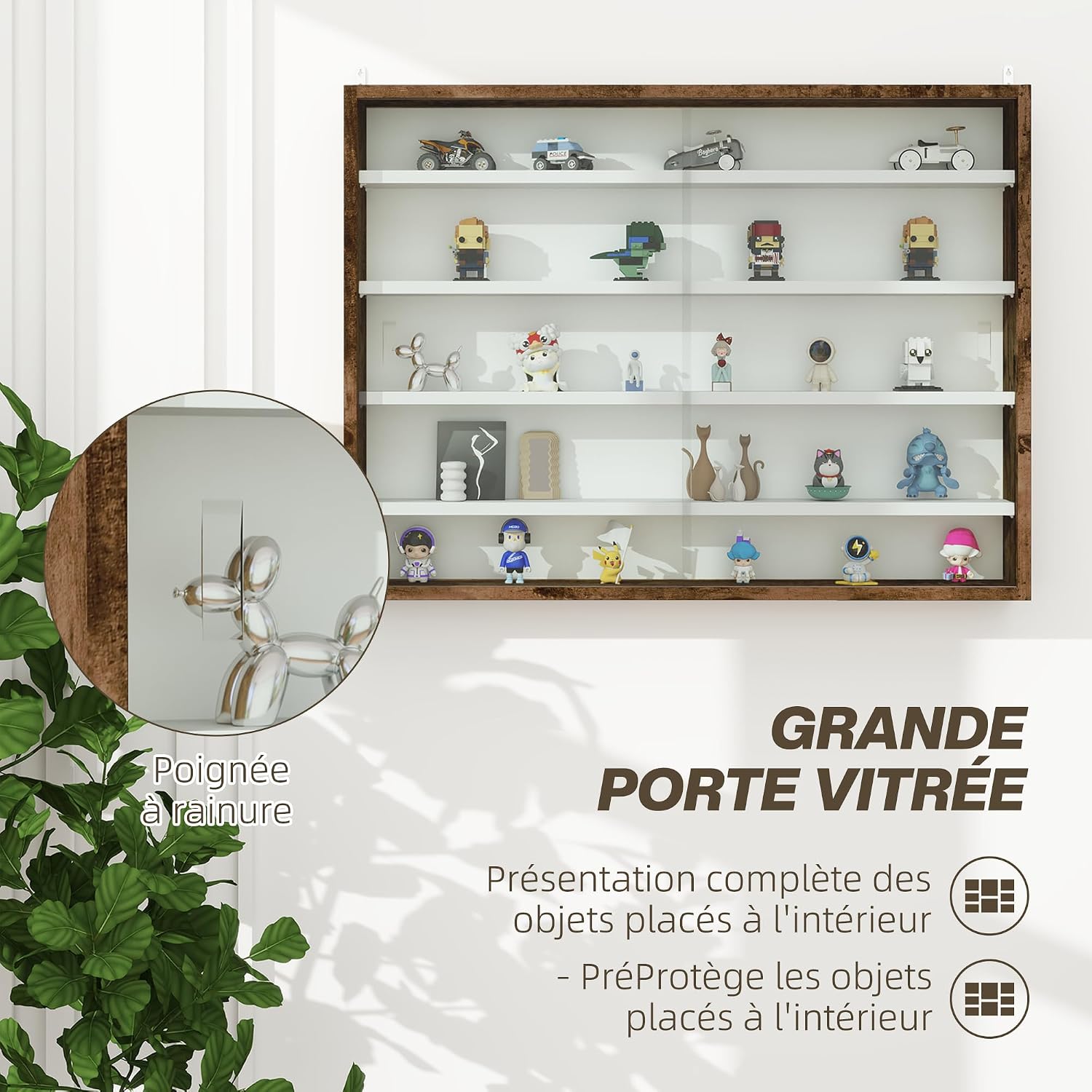 Detalle 1 de HOMCOM 833-761V00RB wandvitrine met 4 verstelbare legplanken en glazen schuifdeuren