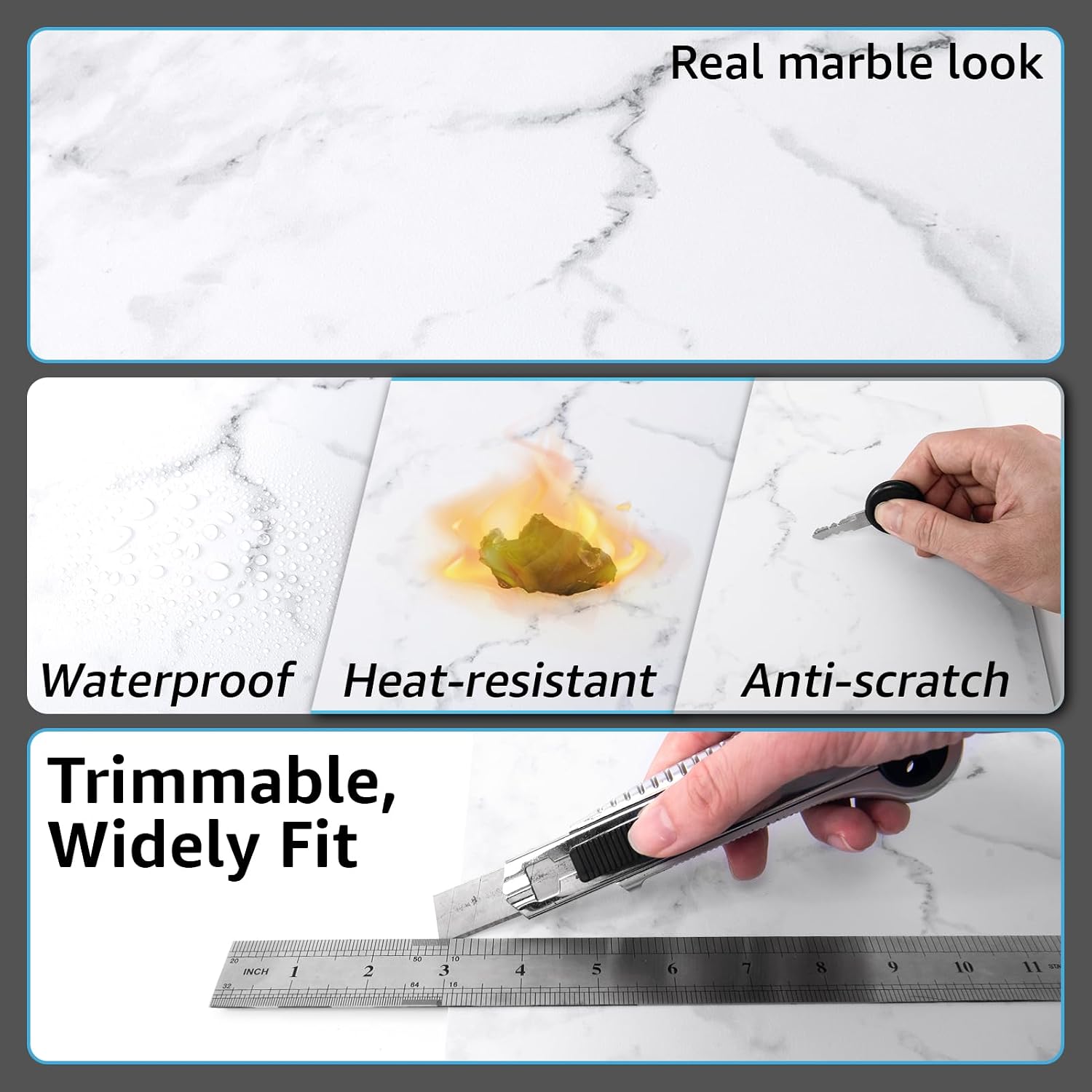 Thumbnail 5 de Art3d 30-Pack Peel-and-Stick Vinyl Floor Tiles, Black & White Marble, 12 x 12 in