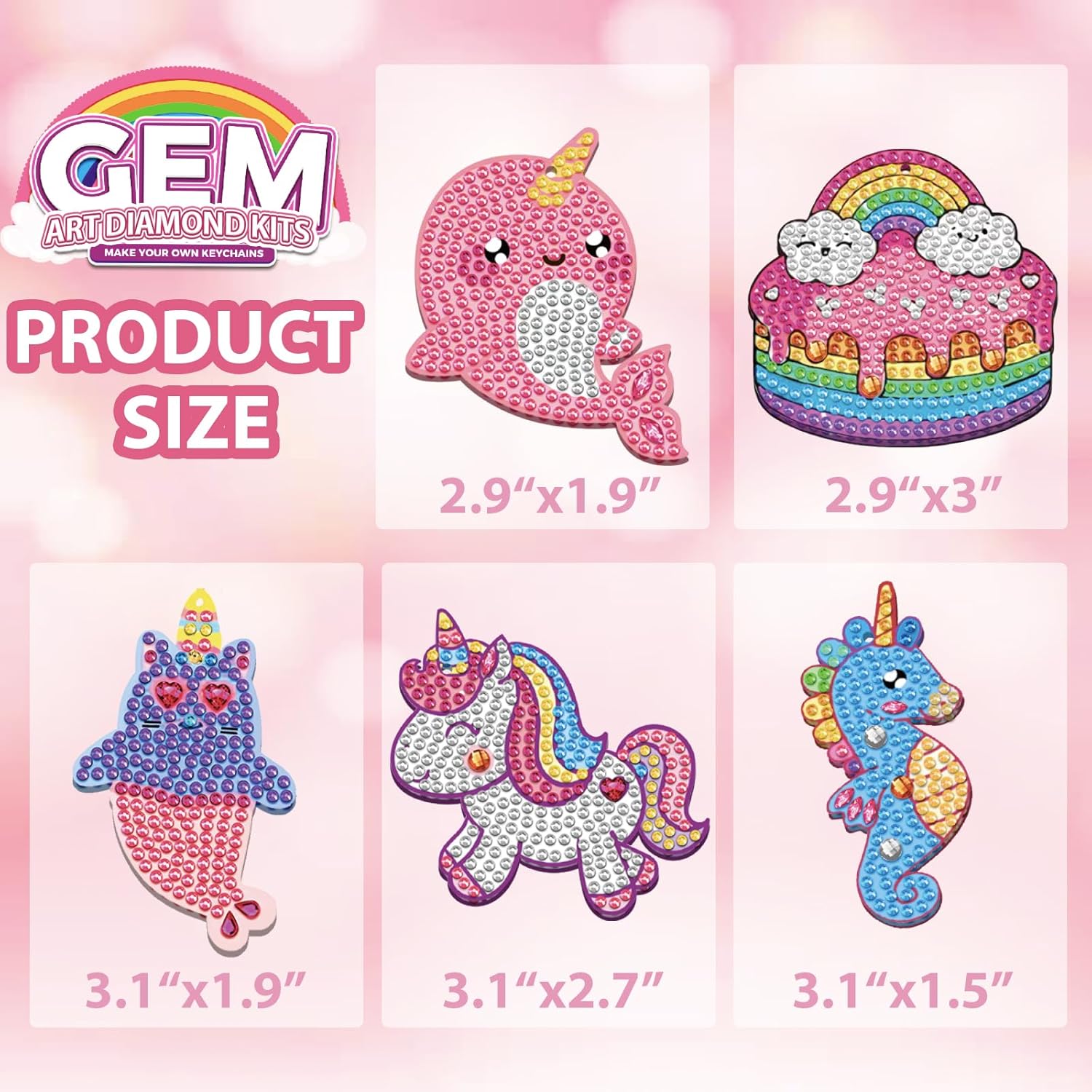 Thumbnail 1 de ORIENTAL CHERRY Girls Gem Keychains Diamond Art Kit (5D) – Make Your Own GEM Keychains