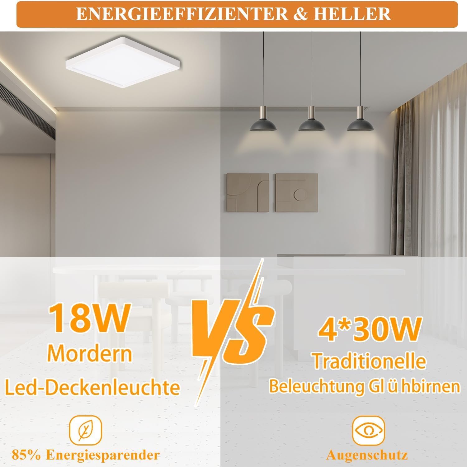 Detalle de Ouyulong Deckenlampe 18W LED 4000K, rund, IP44 – 1620 lm (2 Stück) für Bad, Schlafzimmer & Co.