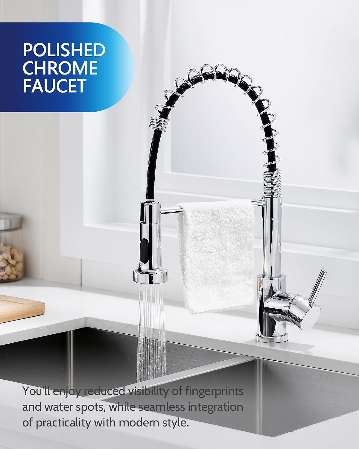 Detalle 2 de LUFEIDRA 07CPL Kitchen Faucet with Pull-Down Sprayer, Dual Modes, Chrome