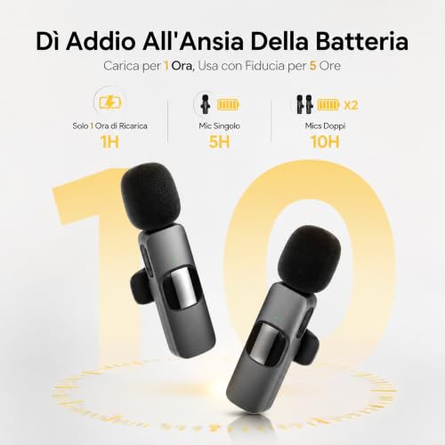 Detalle de Qhot Microfono Wireless 2 Pezzi per iPhone e Android – Lavalier Plug & Play con USB-C e Lightning