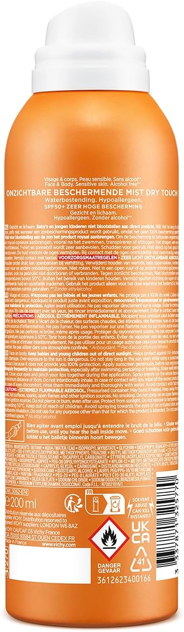 Detalle de Vichy Capital Soleil Brume Solaire Hydratante SPF50 – Visage et Corps, 200 ml