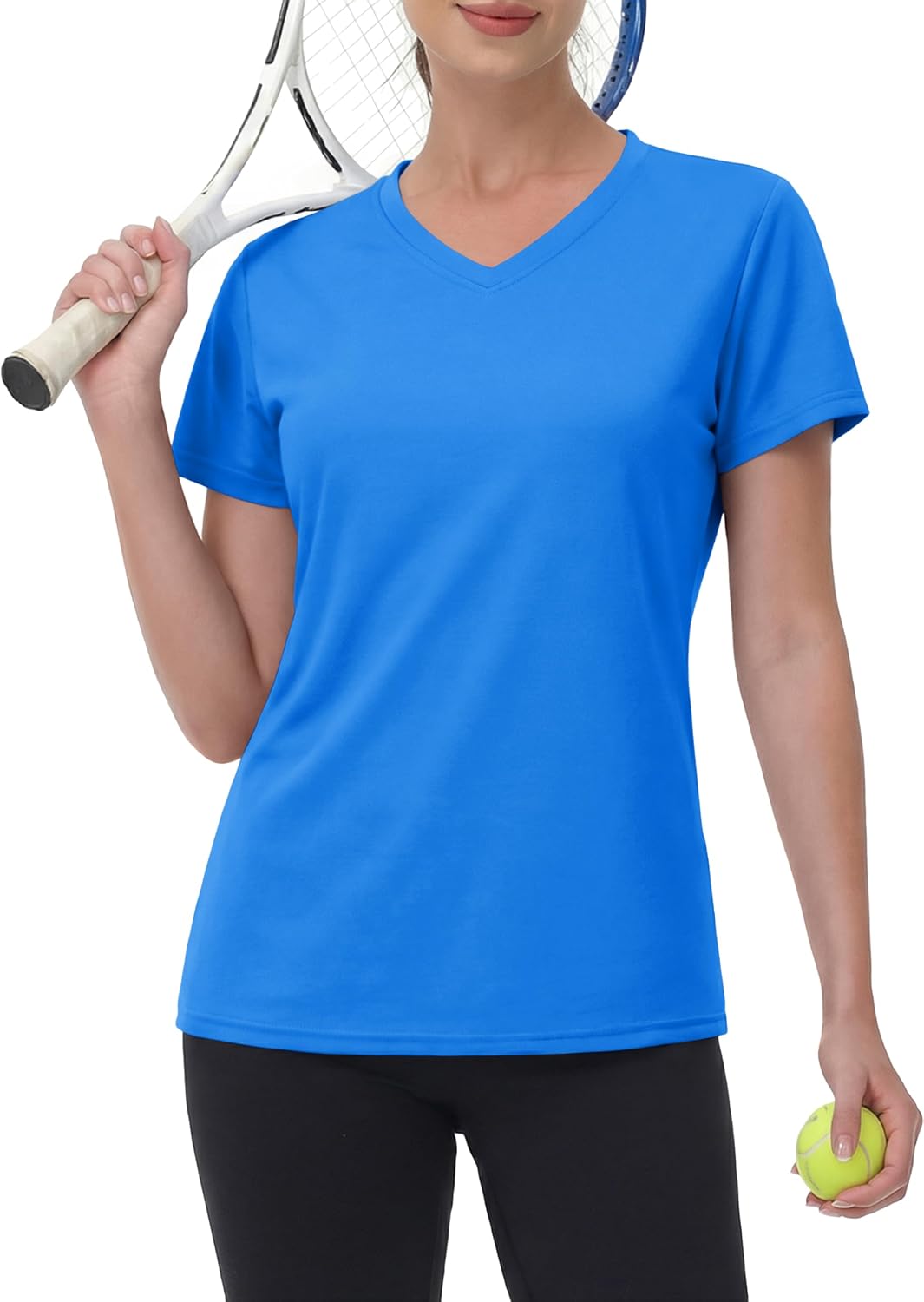 Detalle de MAGCOMSEN Women's Workout Tops: Short Sleeve UPF 50+ Quick-Dry V-Neck Tee