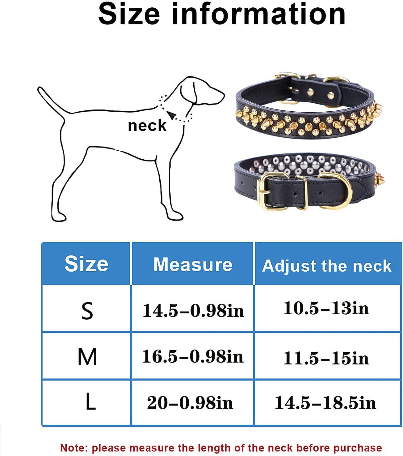 Thumbnail 1 de haoyueer Genuine Leather Spiked Studded Dog Collar (Adjustable, Nickel-Plated Hardware) – Large, Purple