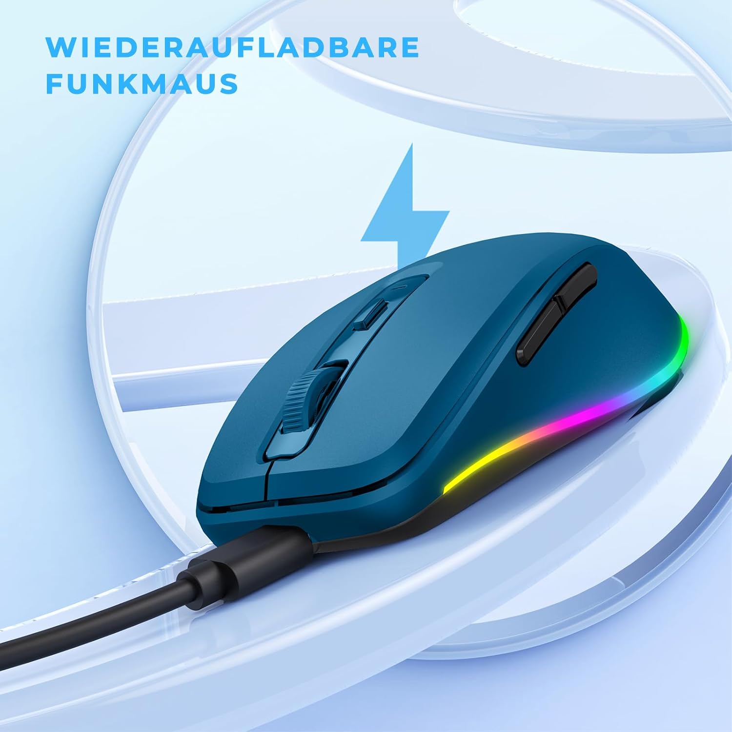 Thumbnail 2 de seenda Kabellose Maus mit Jiggler – wiederaufladbare 2,4G Funkmaus mit LED, leise, 2000 DPI