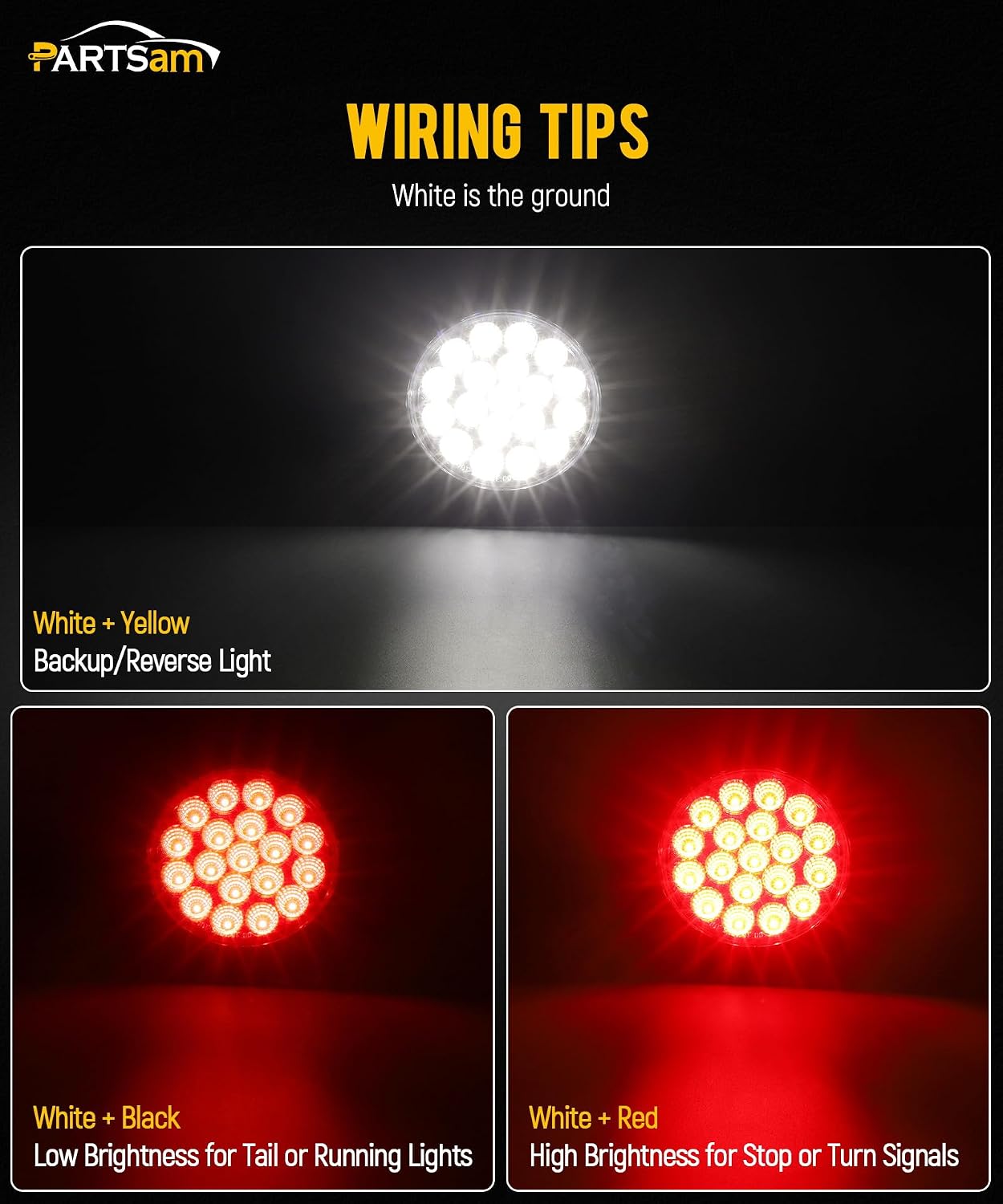 Detalle de PARTSam GTCV-0652883157 4-Inch Round Red/White LED Truck and Trailer Lights