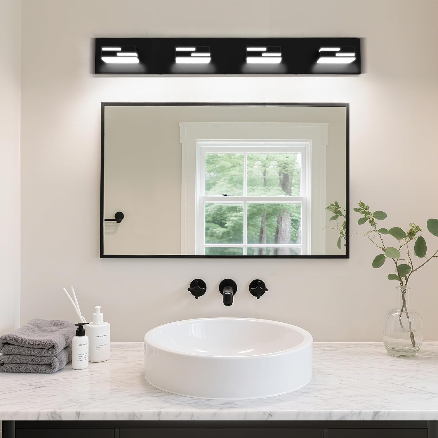 Thumbnail 6 de LKHF 4-Light 30-Inch Dimmable Matte Black Modern Bathroom Vanity Light
