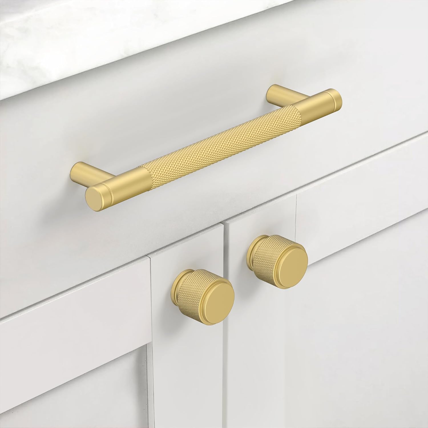 Detalle de Amerdeco 10 Pack Brushed Gold Knurled Cabinet Pulls (128mm centre to centre) AM003