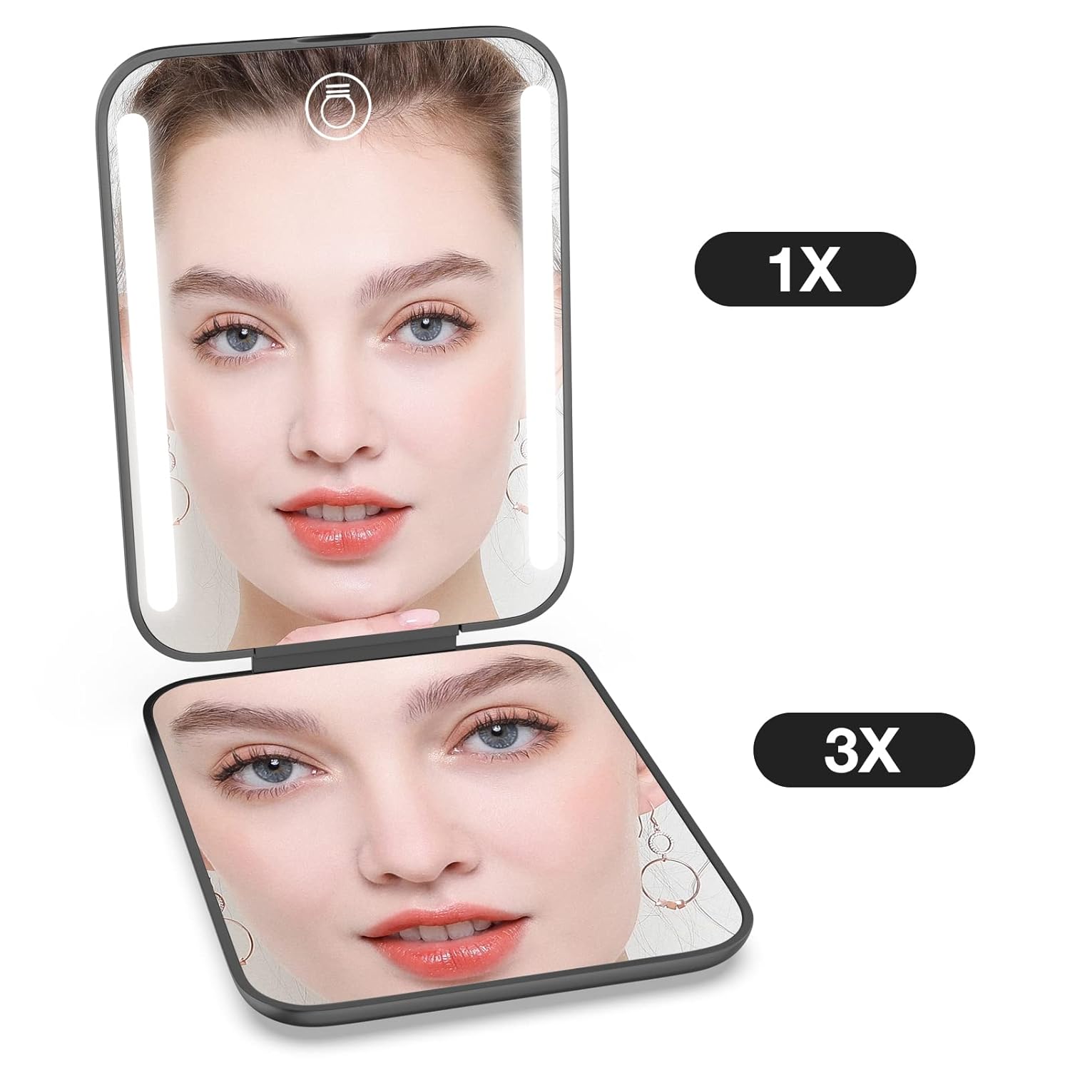 Detalle 2 de Kintion Rechargeable Pocket Mirror (1X/3X) with 3 Color Lights, Dimmable, Wine Red